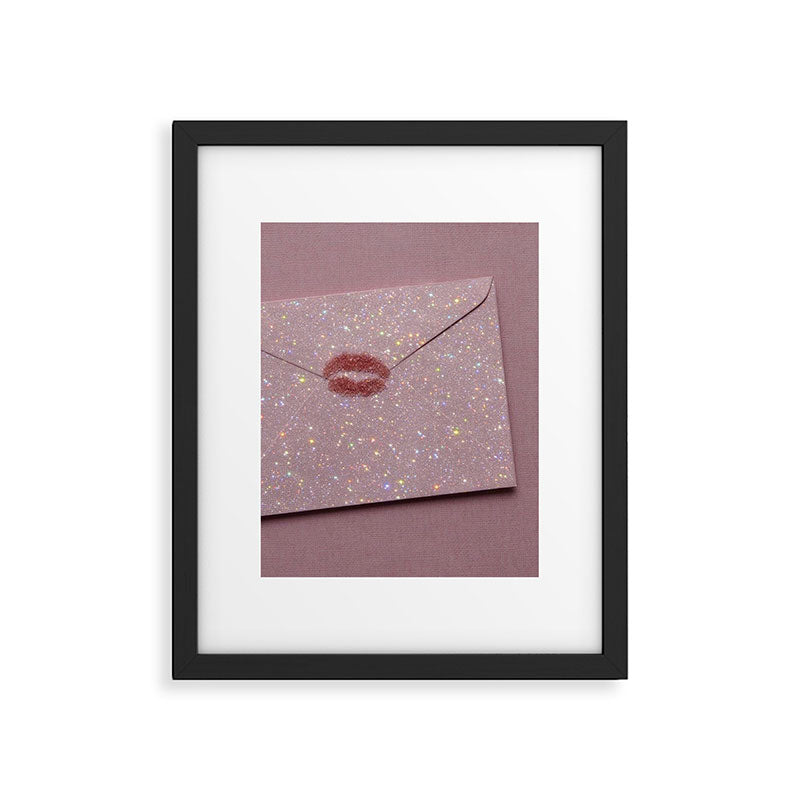 LOVE LETTER | kiss | lips | write | art | collage | pastel | pink | diamonds | sparkle | stars  Framed Art Print Gallery Image 5
