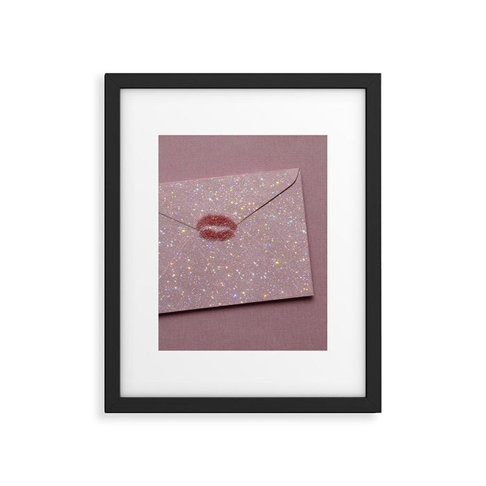 LOVE LETTER | kiss | lips | write | art | collage | pastel | pink | diamonds | sparkle | stars  Framed Art Print Gallery Image 1