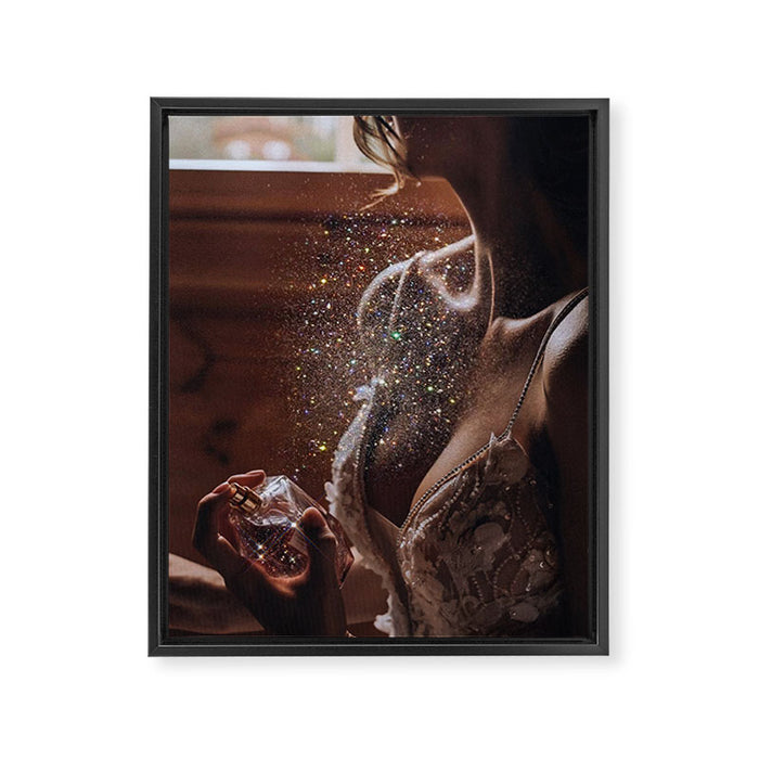 MAGIC IN ACTION | woman | perfume | Parisian | dark | evening | date | aesthetic | vintage | retro  Framed Canvas Print Gallery Image 1