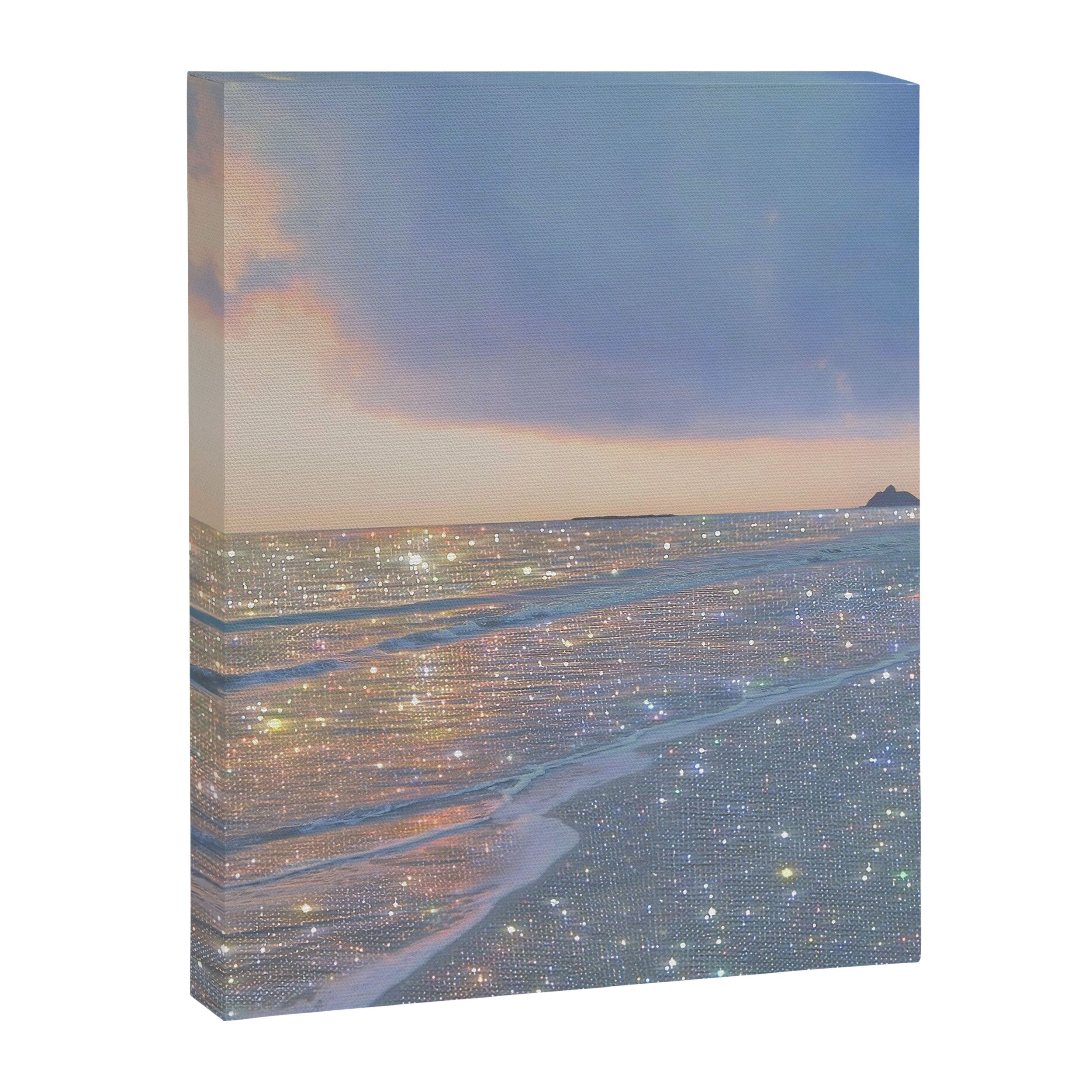 MAGIC OCEAN - glitter artwork by Yana Potter artist. Sparkling waves, pastel blue, beautiful nature. Canvas Print Gallery Image 3