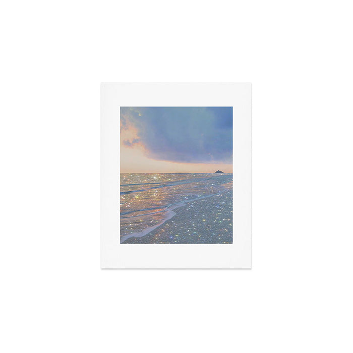 MAGIC OCEAN - glitter artwork by Yana Potter artist. Sparkling waves, pastel blue, beautiful nature. Art Print Gallery Image 1