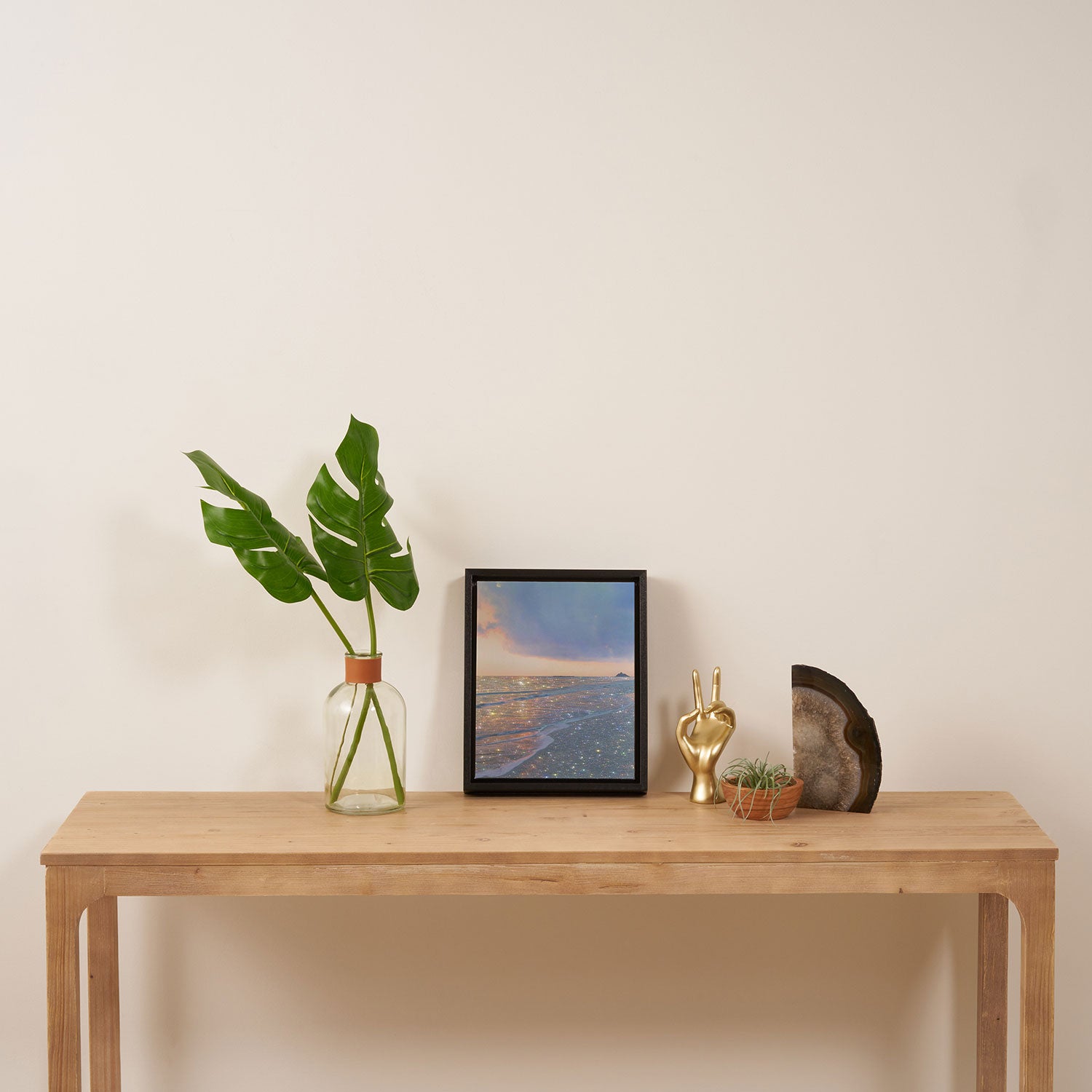 MAGIC OCEAN - glitter artwork by Yana Potter artist. Sparkling waves, pastel blue, beautiful nature. Framed Canvas Print Gallery Image 4