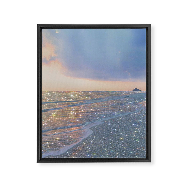 MAGIC OCEAN - glitter artwork by Yana Potter artist. Sparkling waves, pastel blue, beautiful nature. Framed Canvas Print Gallery Image 3