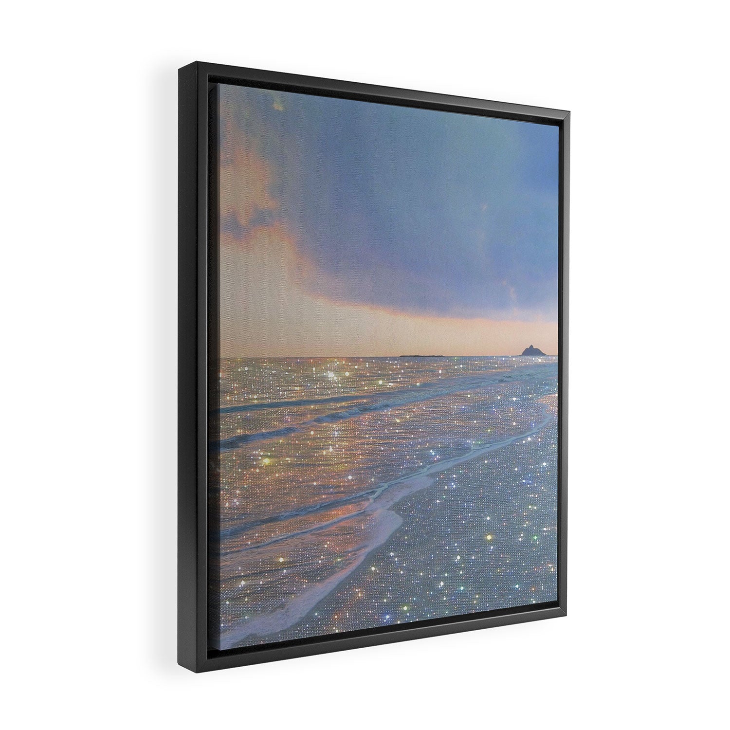 MAGIC OCEAN - glitter artwork by Yana Potter artist. Sparkling waves, pastel blue, beautiful nature. Framed Canvas Print Gallery Image 2