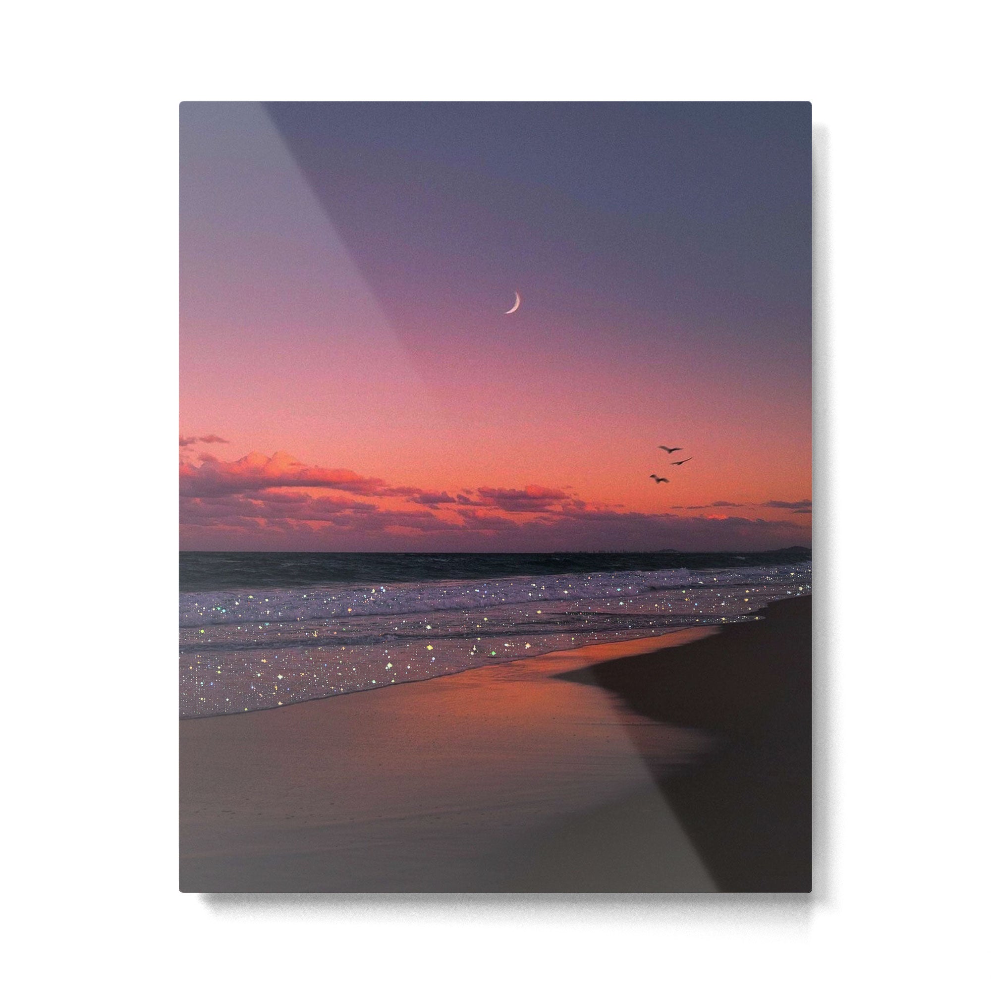 MOON LIGHT | ocean | sea | glitter | shiny | sunset | waves | nature |  seaside | Oceanside | beach Metal Print Gallery Image 4