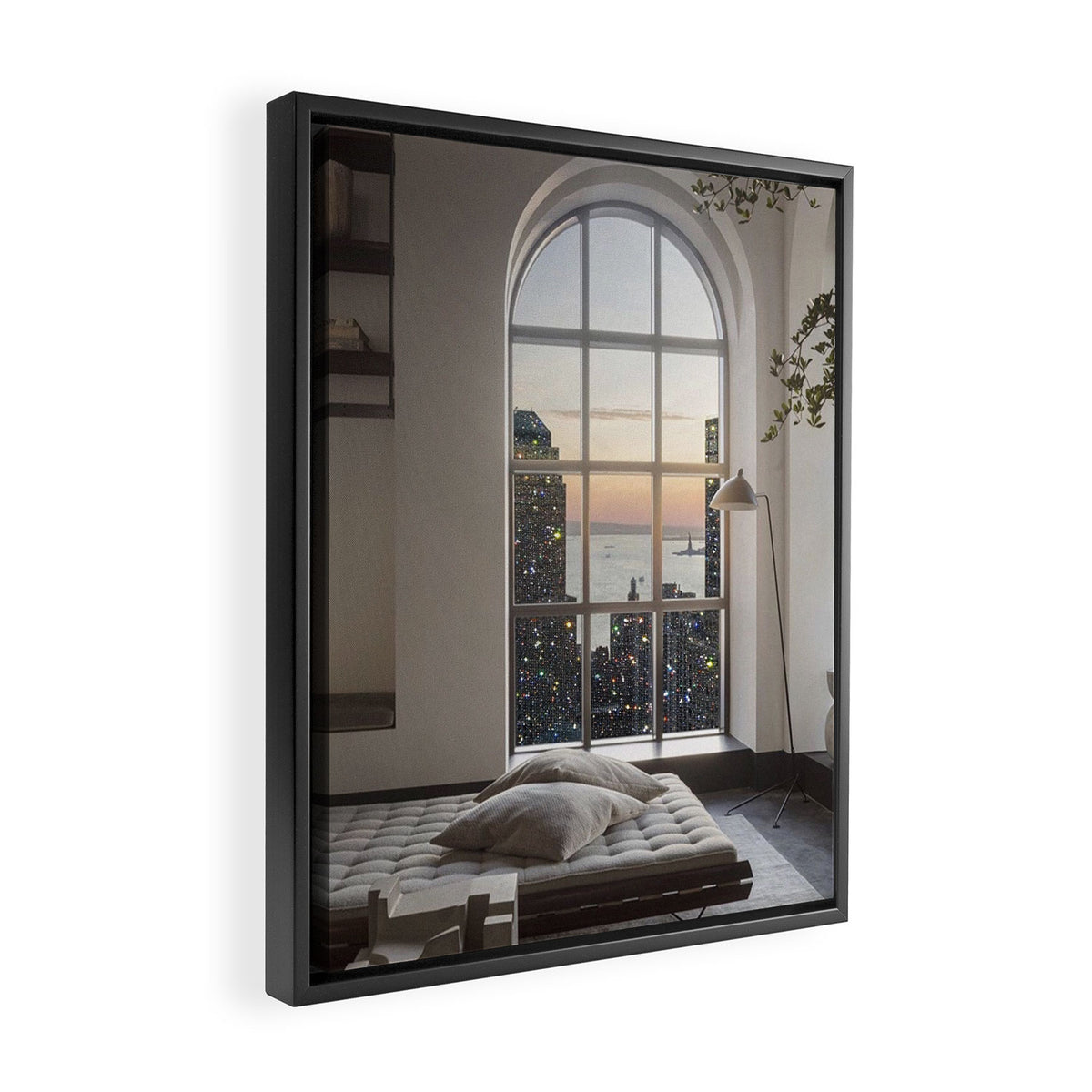 NEW YORK VIEW | city | window | view | building | aesthetic | bling | sparkle | shine | glitter  Framed Canvas Print Gallery Image 2