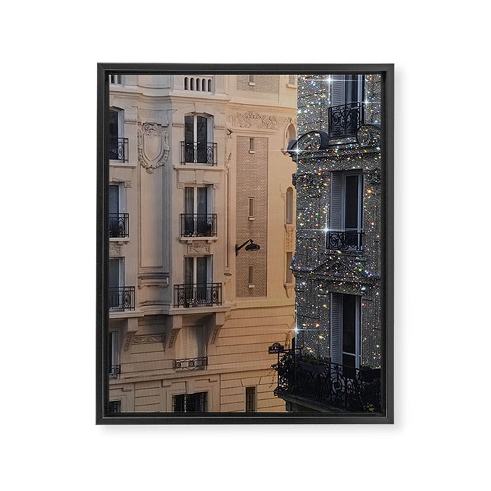 PARIS vol.2 | Parisian | glitter | sparkle | shiny | France | collage | city | diamonds | building  Framed Canvas Print Gallery Image 1