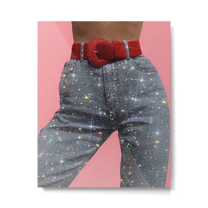 PINK AND JEANS | pop art | collage | glitter | positive |  sparkle | shiny | legs | style | fashion Metal Print Gallery Image 1