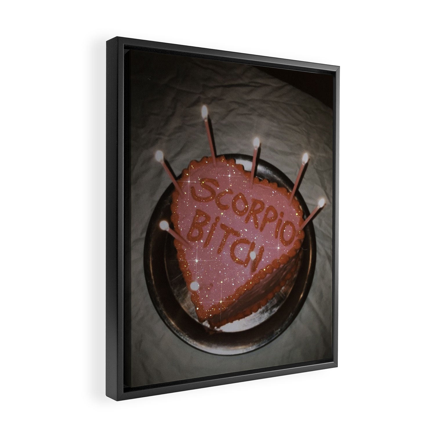 Scorpio cake | birthday | scorpion| november | pink | aesthetic | red | girls | glam | candles | dark | yummy | glitter | collage | diamonds | celebration | festive | celebrate  Framed Canvas Print Gallery Image 2