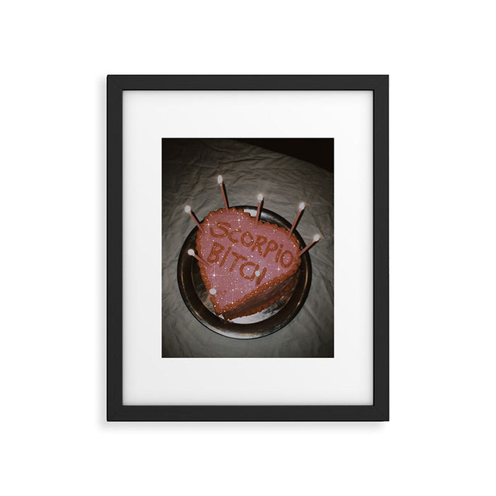 Scorpio cake | birthday | scorpion| november | pink | aesthetic | red | girls | glam | candles | dark | yummy | glitter | collage | diamonds | celebration | festive | celebrate  Framed Art Print Gallery Image 1