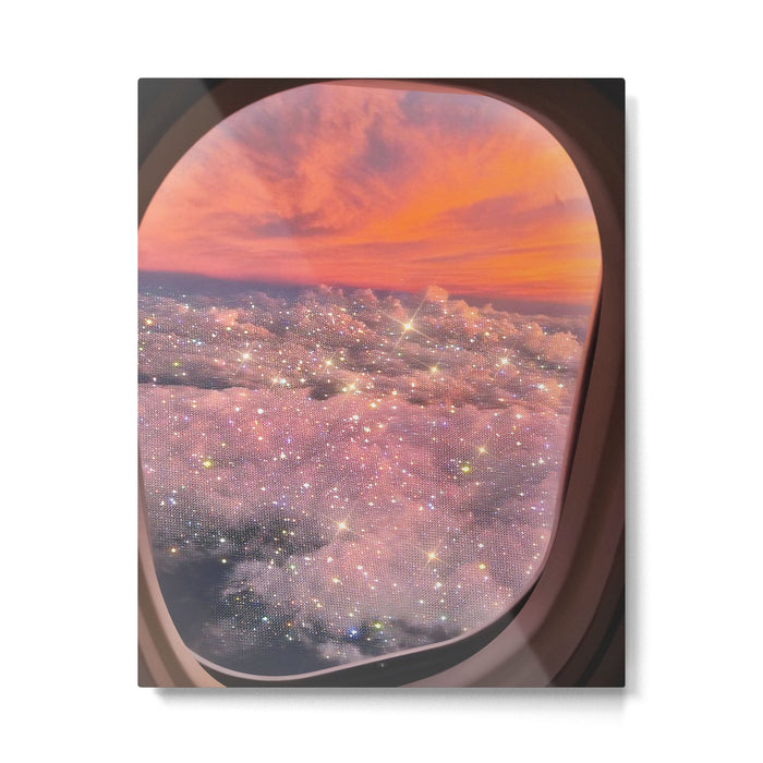 SHINING SKY | plane | illuminator | fly | freedom | travel | clouds | pink | cute | glitter | bling Metal Print Gallery Image 1