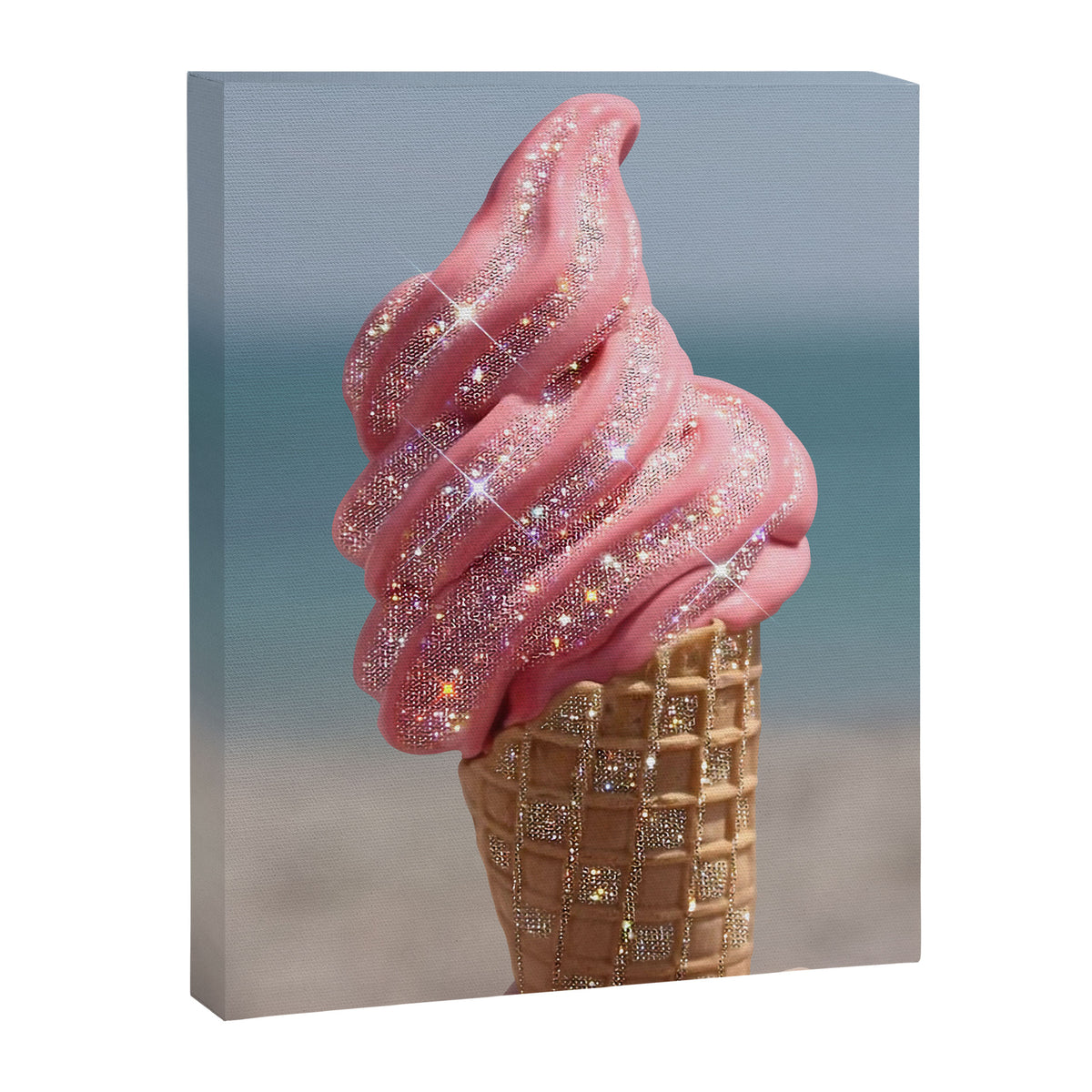 Shiny Pink Ice Cream - Glitter| pastel | pink | art print | beach | | ice cream | summer | ocean  Canvas Print Gallery Image 6