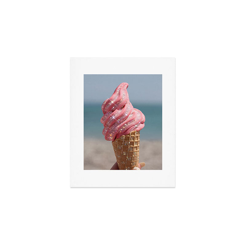 Shiny Pink Ice Cream - Glitter| pastel | pink | art print | beach | | ice cream | summer | ocean  Art Print Gallery Image 1