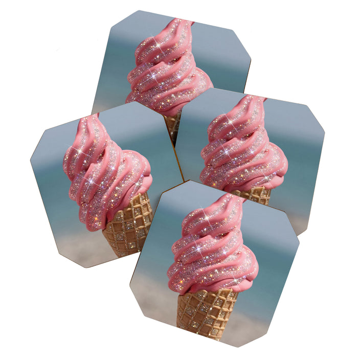 Shiny Pink Ice Cream - Glitter| pastel | pink | art print | beach | | ice cream | summer | ocean  Coaster Gallery Image 1