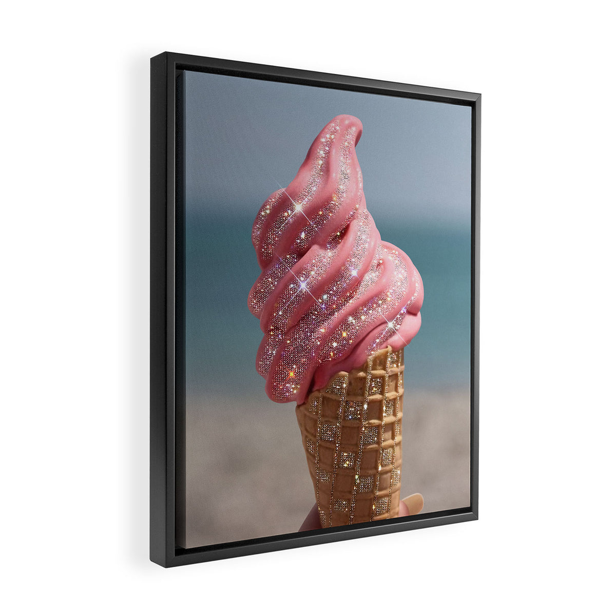 Shiny Pink Ice Cream - Glitter| pastel | pink | art print | beach | | ice cream | summer | ocean  Framed Canvas Print Gallery Image 2