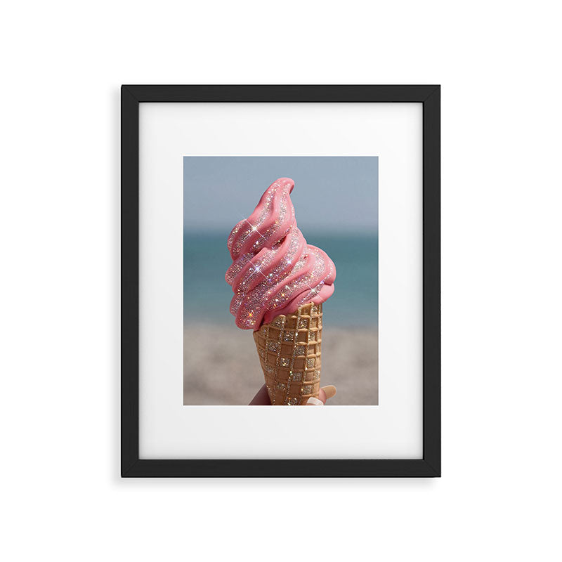 Shiny Pink Ice Cream - Glitter| pastel | pink | art print | beach | | ice cream | summer | ocean  Framed Art Print Gallery Image 5