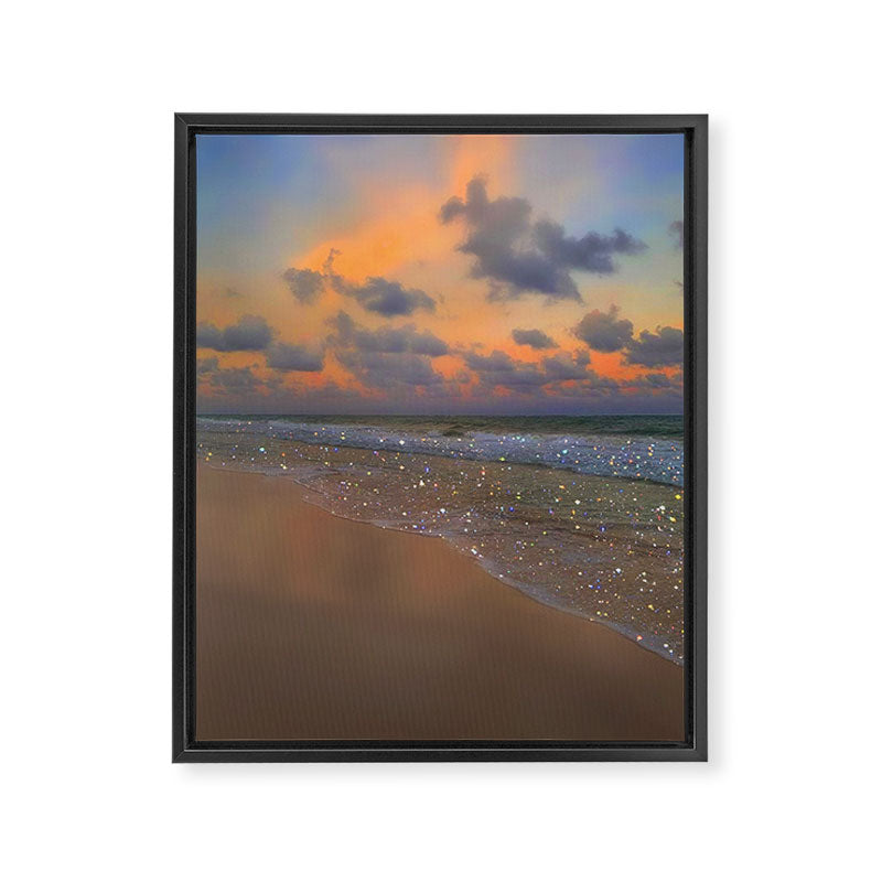 SHINY WAVES | ocean | sea | waves | glitter | collage | sunset | warm | summer | beach | sky Framed Canvas Print Gallery Image 6