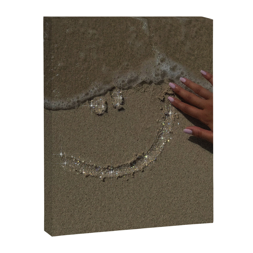 Smile To The Summer | glitter art | collage | hot | beach | diamonds | positive | smiling | vacation | sand | ocean | waves | hand | touching   Canvas Print Gallery Image 6
