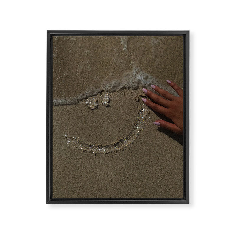 Smile To The Summer | glitter art | collage | hot | beach | diamonds | positive | smiling | vacation | sand | ocean | waves | hand | touching   Framed Canvas Print Gallery Image 6