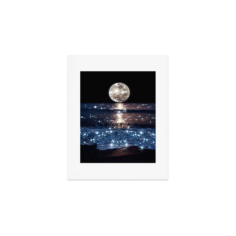 SUNSET | magical | stars | moon | night | waves | moon | sky | beach | ocean | sea | blue | bling  Art Print Gallery Image 1