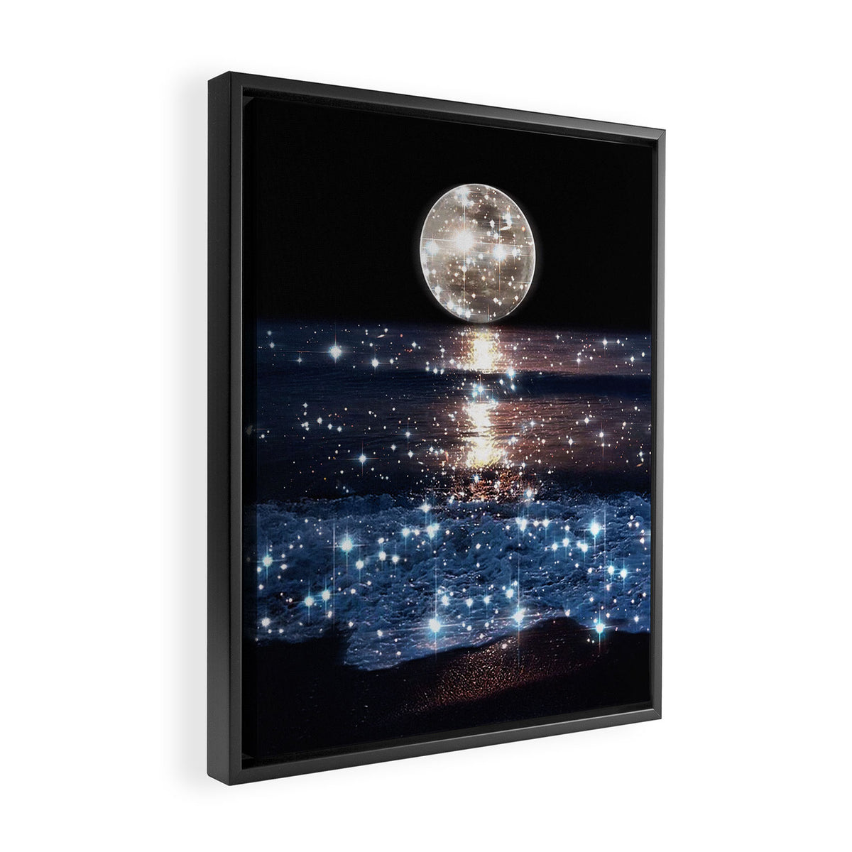 SUNSET | magical | stars | moon | night | waves | moon | sky | beach | ocean | sea | blue | bling  Framed Canvas Print Gallery Image 2