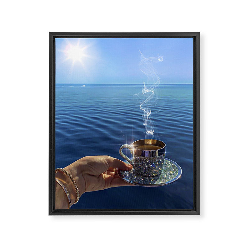 TAKE A BREAK | blue | cup | summer | glitter | sunshine | vacation | morning | coffee | aesthetic  Framed Canvas Print Gallery Image 6