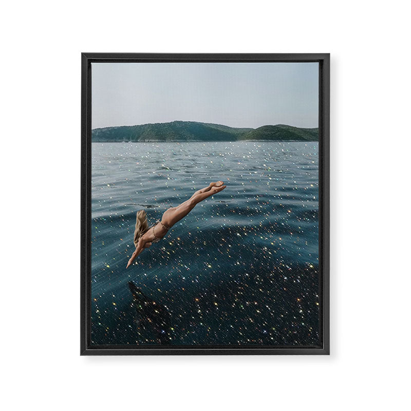 THE DIVE | summer | swim | ocean | waves | blue | summer | swim | sea | bling | shining | glitter |  Framed Canvas Print Gallery Image 6