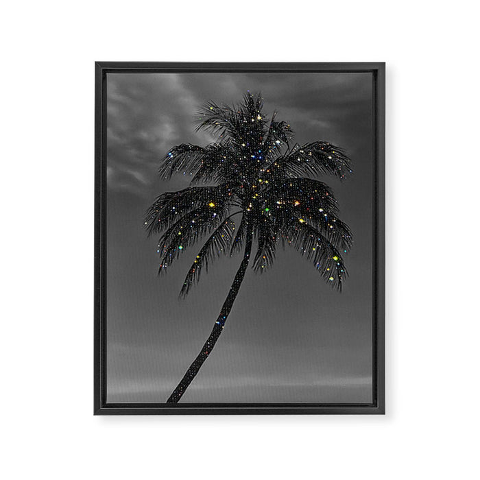 THE PALM | collage | glitter | shiny | summer | beach | black and white | diamonds | creative | hot Framed Canvas Print Gallery Image 1