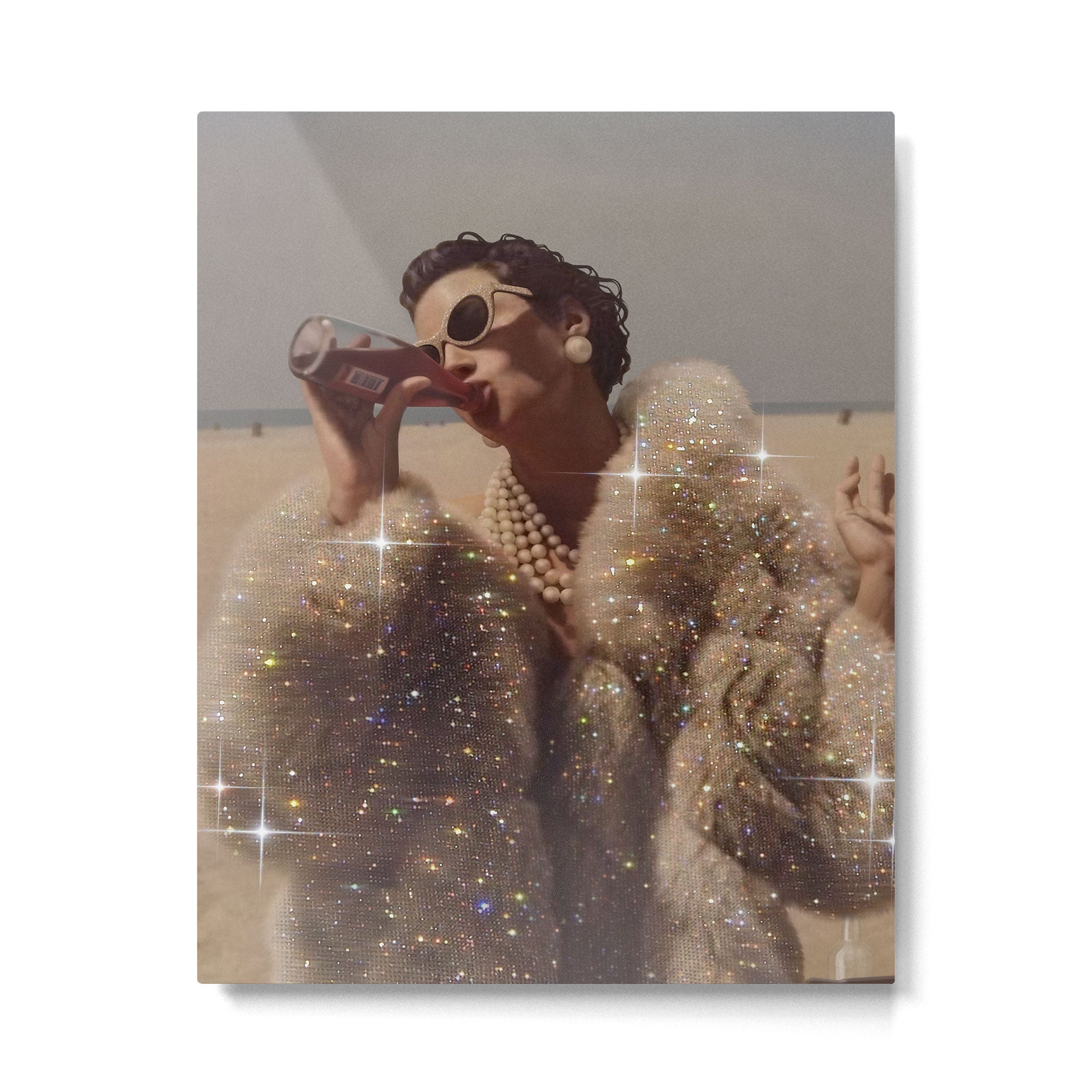 THIRST IN DESERT | collage art by Yana Potter | classic art | old Hollywood style | coat | vintage Metal Print Gallery Image 6
