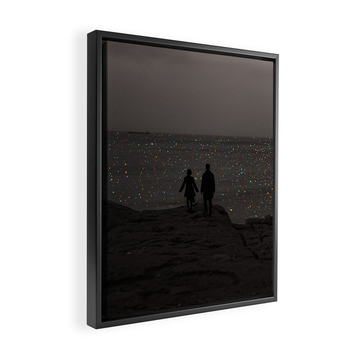 WAITING | couple | sea | collage | sparkle | glitter | black and white | shiny | bling | love  Framed Canvas Print Gallery Image 2