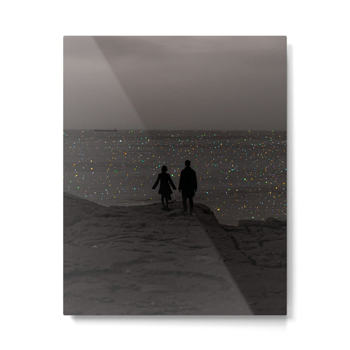 WAITING | couple | sea | collage | sparkle | glitter | black and white | shiny | bling | love  Metal Print Gallery Image 1
