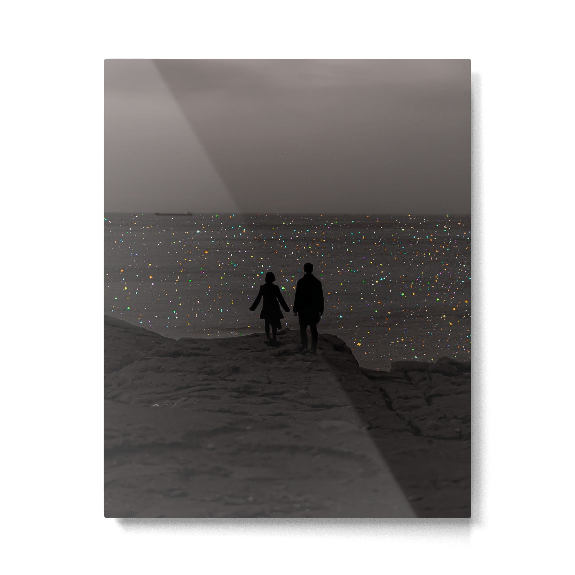 WAITING | couple | sea | collage | sparkle | glitter | black and white | shiny | bling | love  Metal Print Gallery Image 4