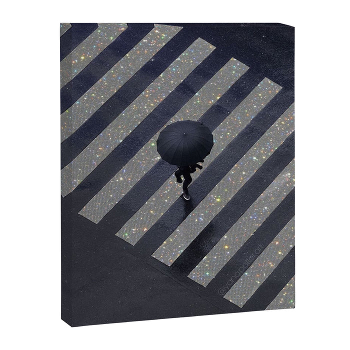 Walking in the rain | rainy |  crosswalks | alone | umbrella | grey Canvas Print Gallery Image 1