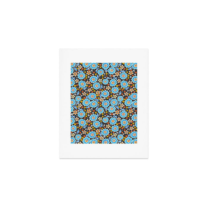 Blue Floral Retro Art Print Gallery Image 1