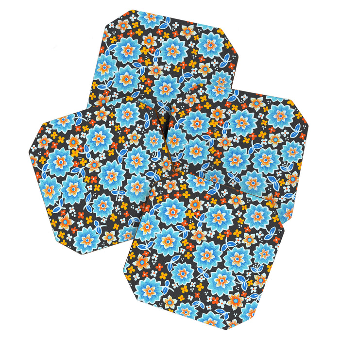 Blue Floral Retro Coaster Gallery Image 1