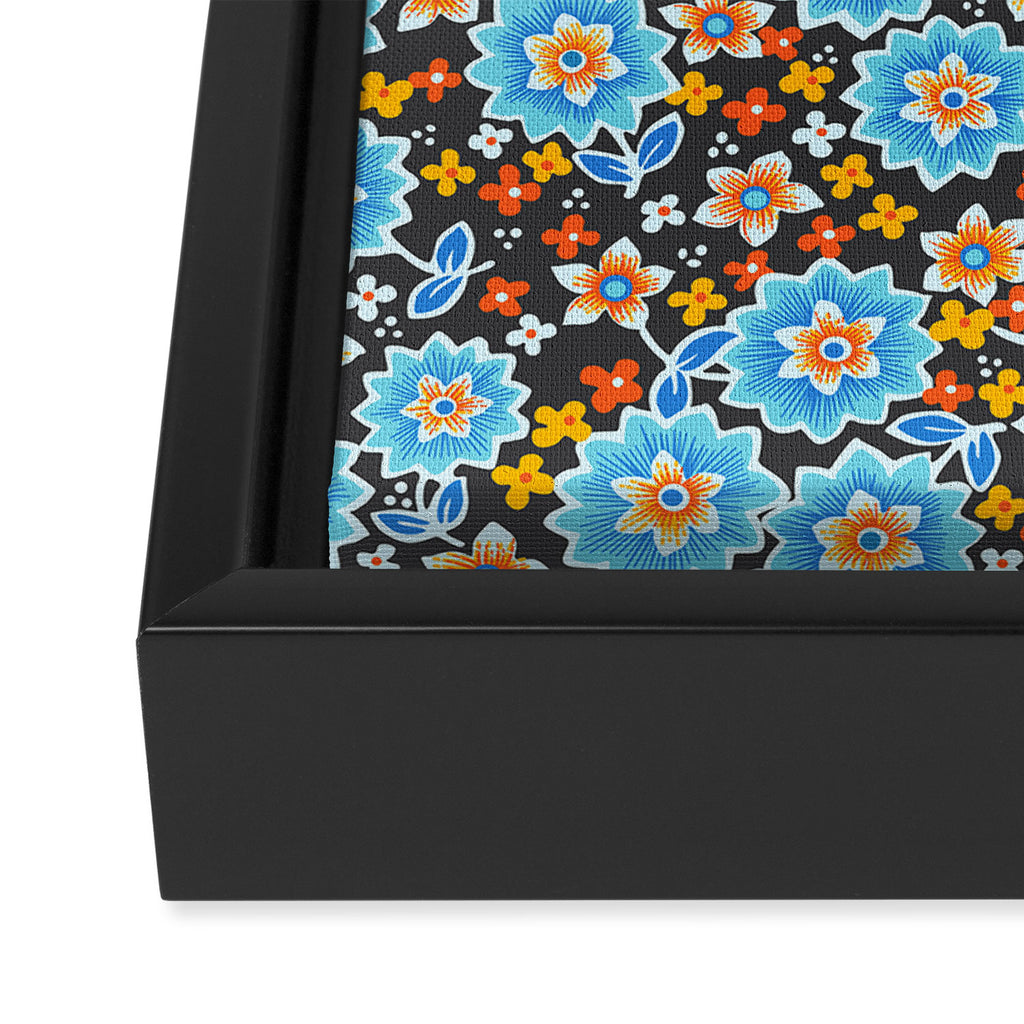 Blue Floral Retro Framed Canvas Print Gallery Image 3