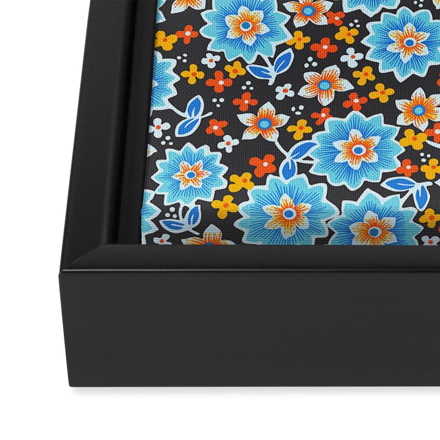 Blue Floral Retro Framed Canvas Print Gallery Image 3