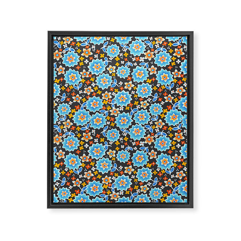 Blue Floral Retro Framed Canvas Print Gallery Image 8