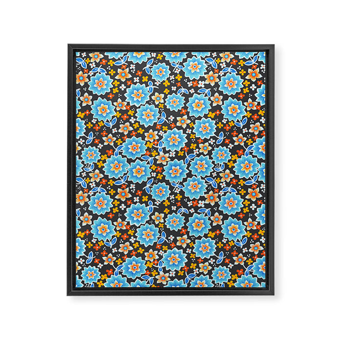 Blue Floral Retro Framed Canvas Print Gallery Image 1