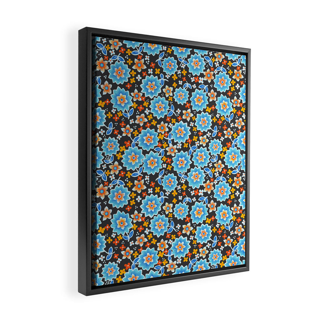 Blue Floral Retro Framed Canvas Print Gallery Image 2