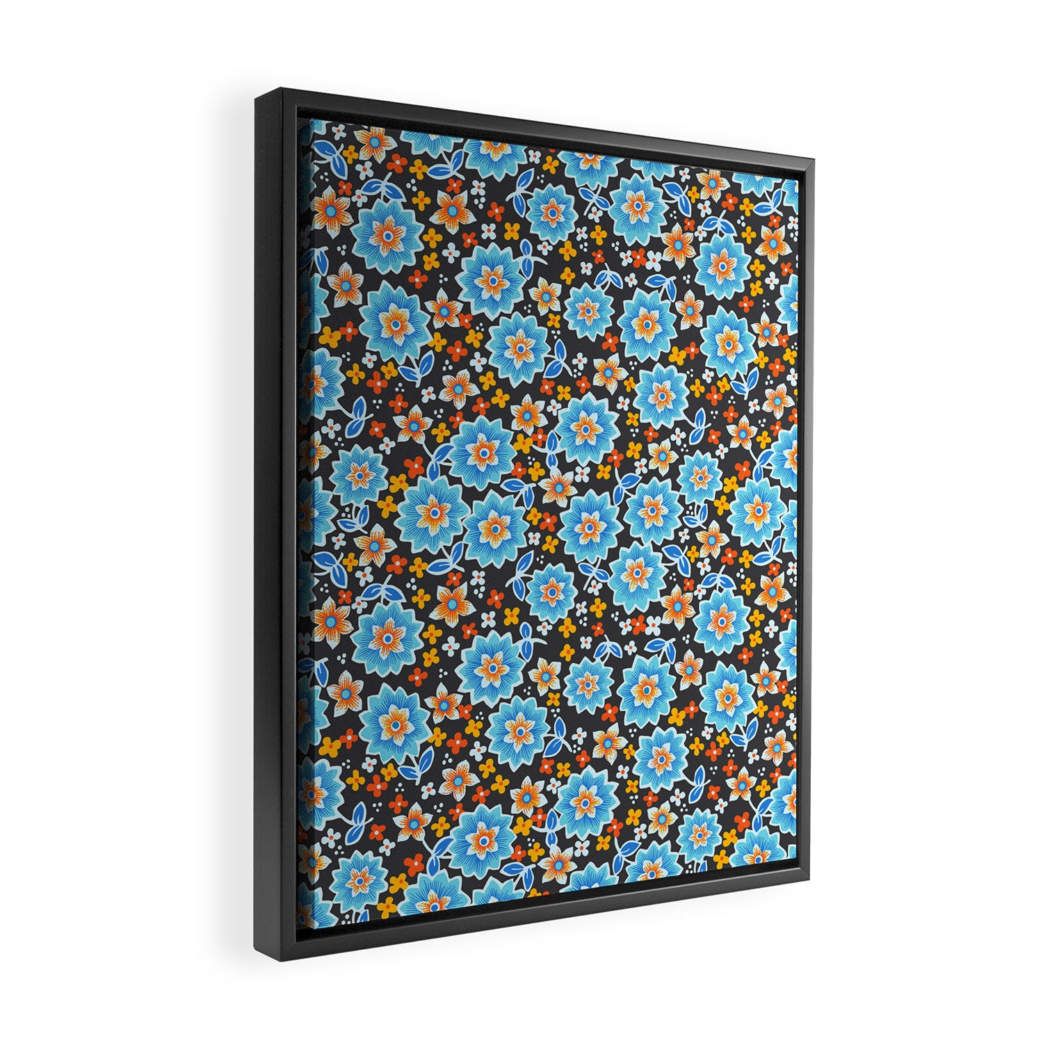 Blue Floral Retro Framed Canvas Print Gallery Image 2