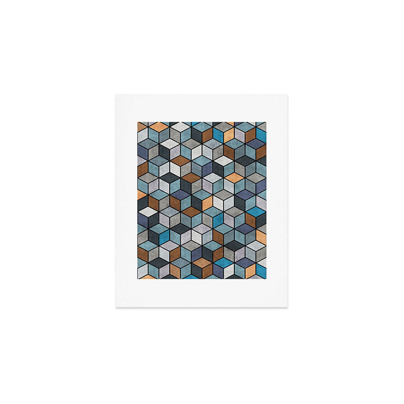 Colorful Concrete Cubes - Blue, Grey, Brown Art Print Gallery Image 1