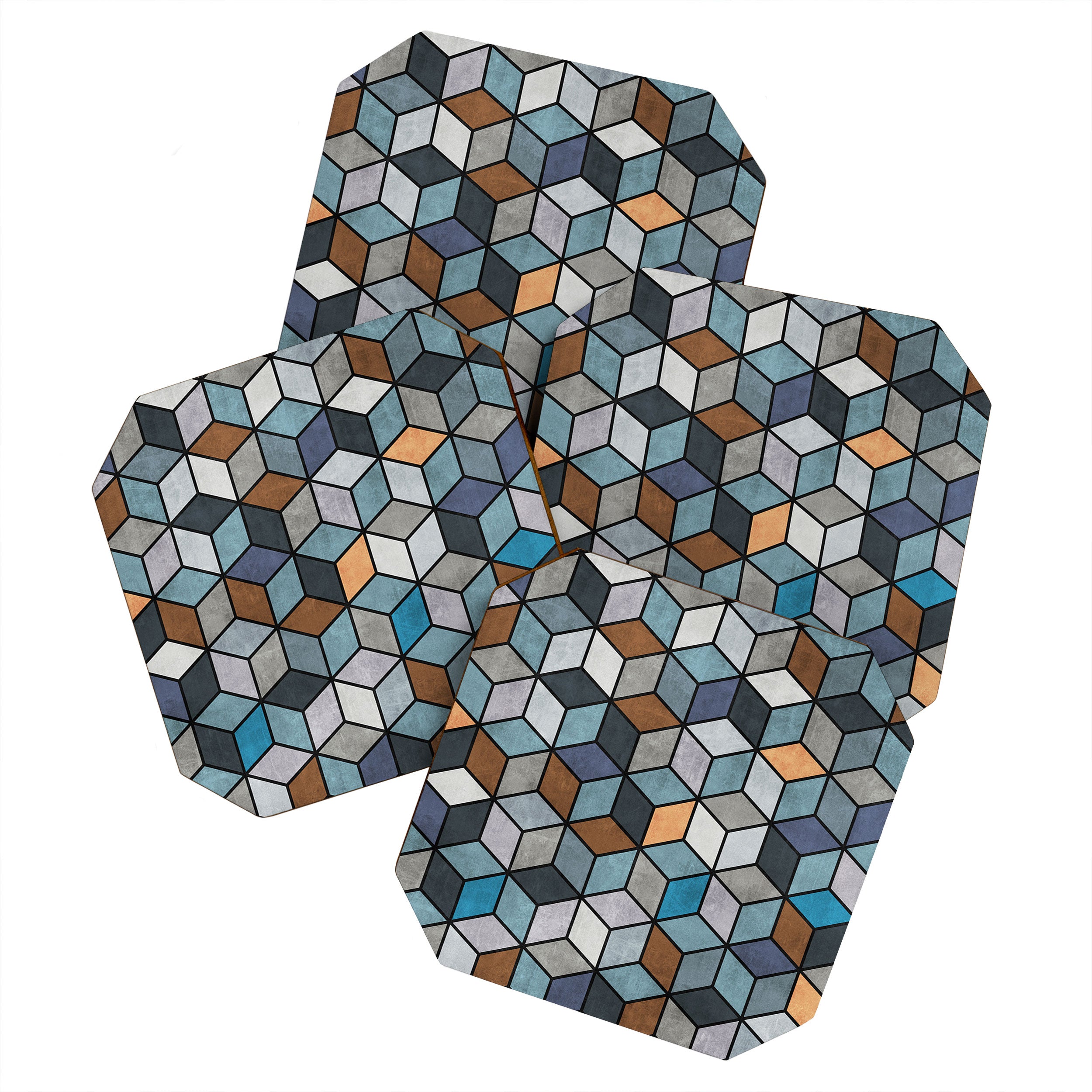Colorful Concrete Cubes - Blue, Grey, Brown Coaster Gallery Image 1