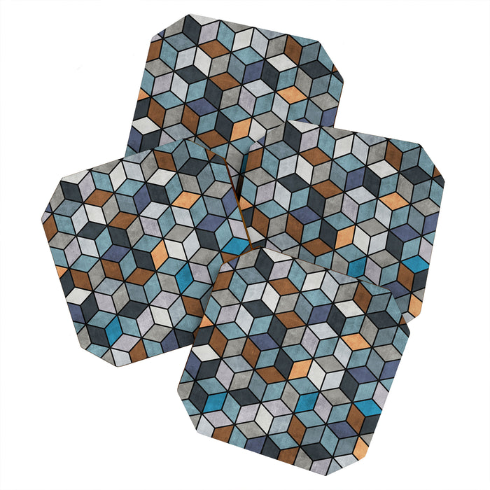 Colorful Concrete Cubes - Blue, Grey, Brown Coaster Gallery Image 1