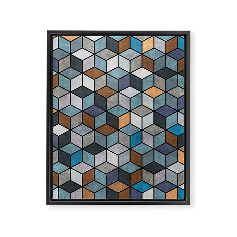 Colorful Concrete Cubes - Blue, Grey, Brown Framed Canvas Print Gallery Image 6