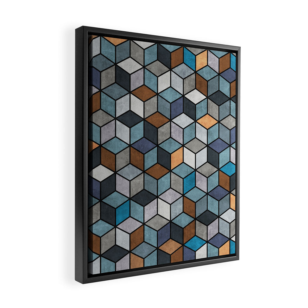 Colorful Concrete Cubes - Blue, Grey, Brown Framed Canvas Print Gallery Image 2
