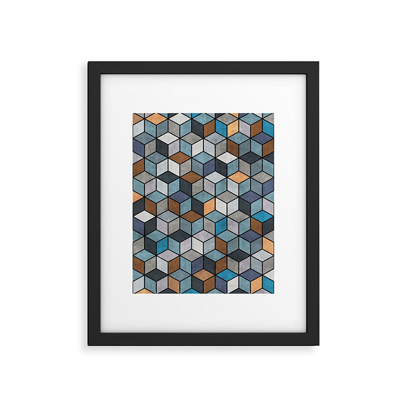 Colorful Concrete Cubes - Blue, Grey, Brown Framed Art Print Gallery Image 4