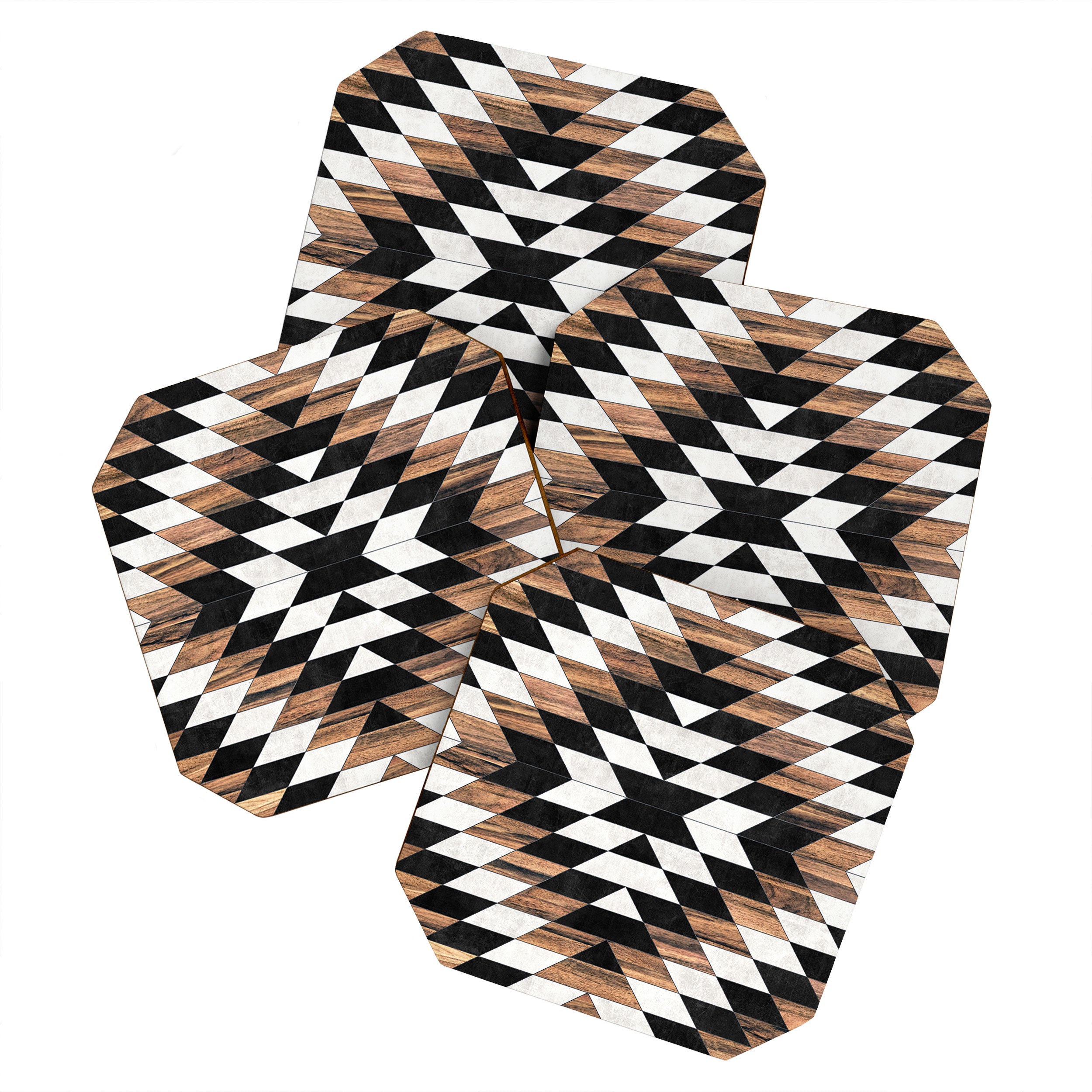 Urban Tribal Pattern No.13 - Aztec - Concrete and Wood Coaster Gallery Image 1