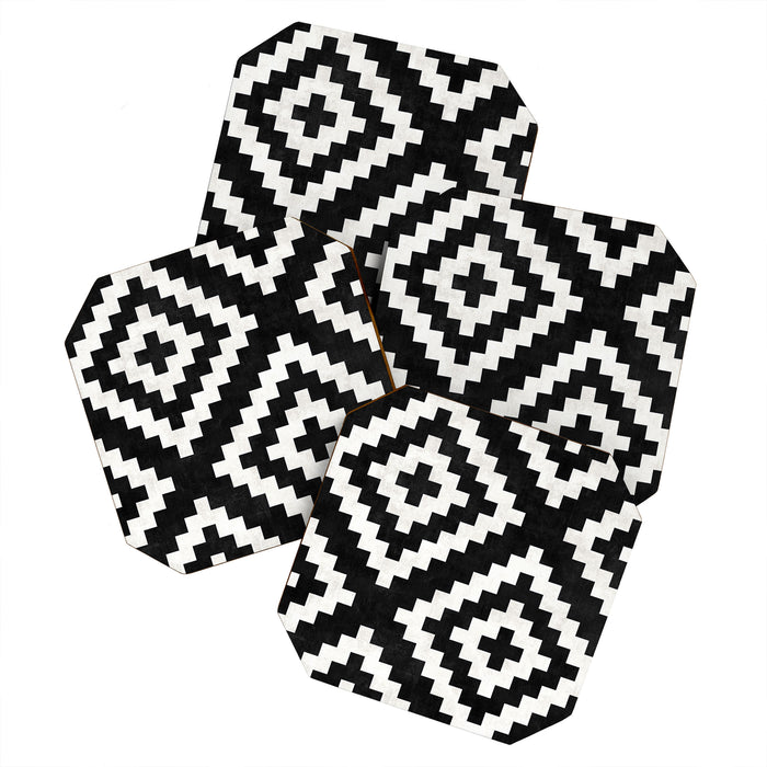 Urban Tribal Pattern No.17 - Aztec - Black and White Concrete Coaster Gallery Image 1