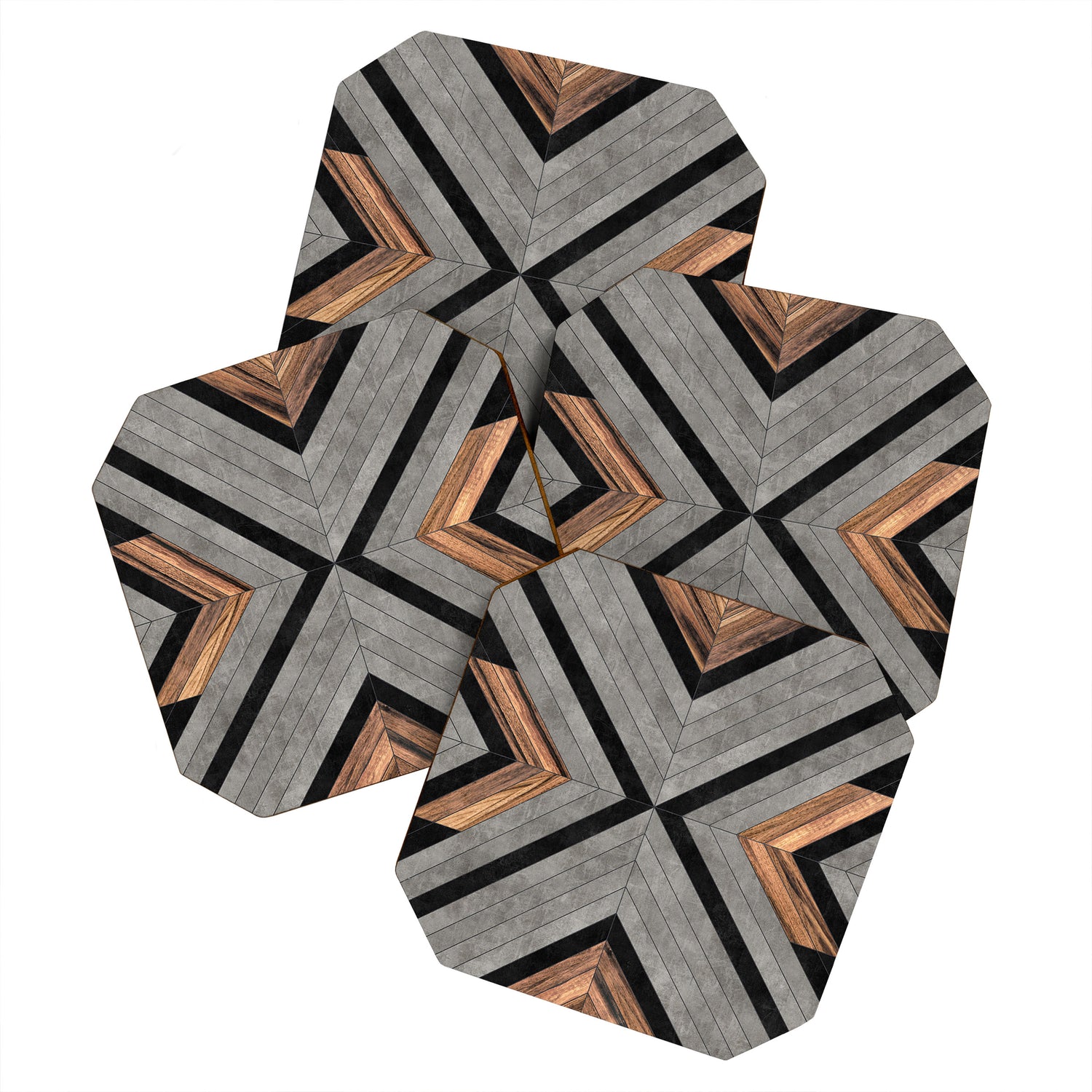 Urban Tribal Pattern No.2 - Concrete and Wood Coaster Gallery Image 1